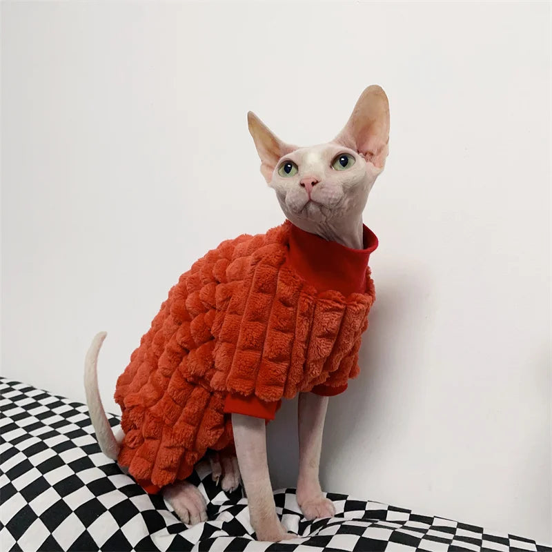 Warm Turtleneck Cat Sweater Soft Fleece Winter Coat for Hairless and Short Hair Cats