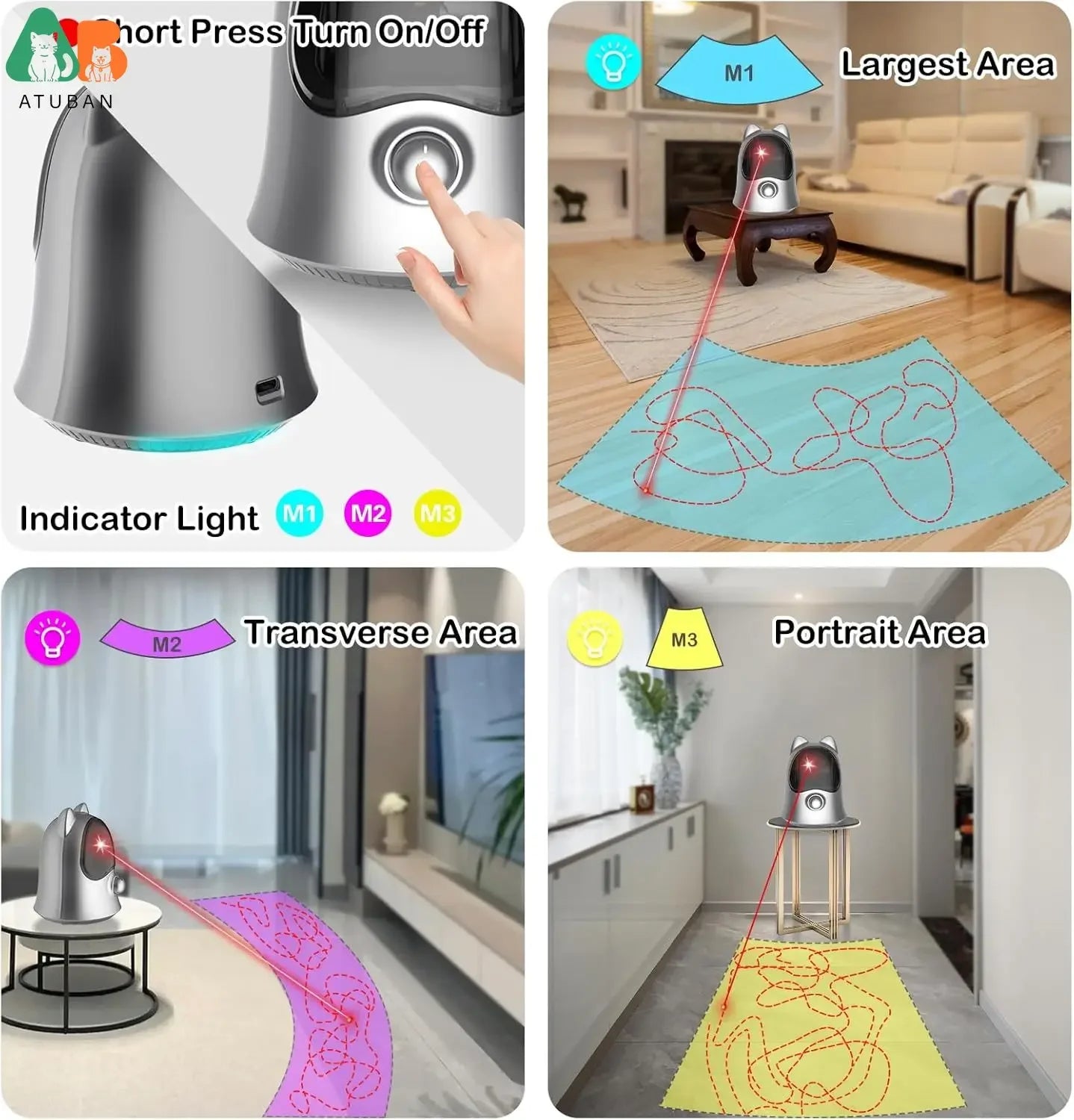 ATUBAN Automatic Laser Cat Toy – Interactive Rechargeable Toy for Indoor Cats