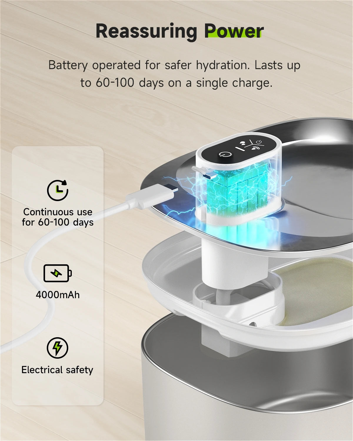 4L Cordless Pet Water Fountain  | Stainless Steel Smart Sensor Cat & Dog Fountain