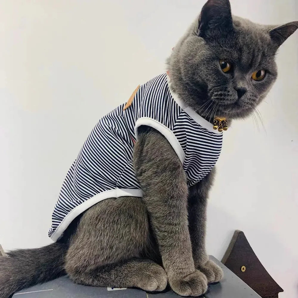 Striped Pet Vest Lightweight Summer Cotton Shirt for Small Dogs and Cats Breathable Sleeveless Outfit