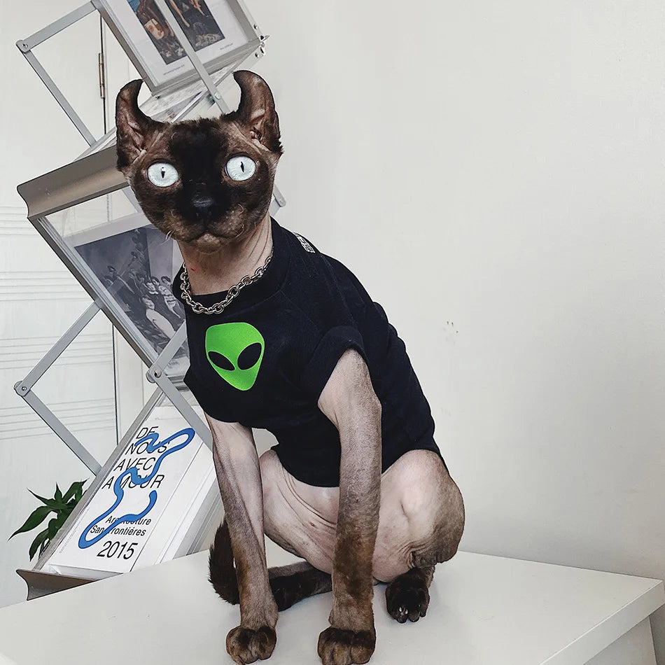 Alien Sphynx Cat Vest Cotton Summer Shirt Breathable Hairless Cat Clothing Outfit