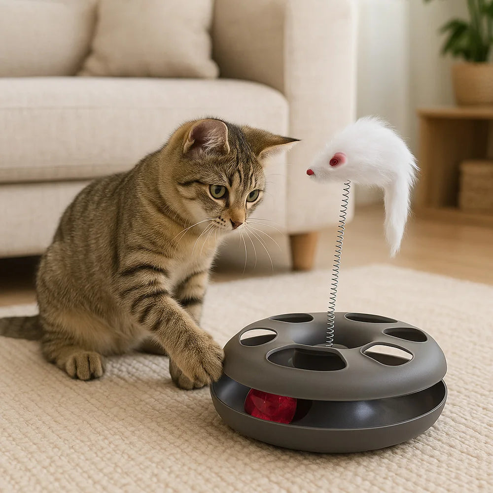 3-in-1 Interactive Cat Toy | Ball, Mouse & Disc Play Toy