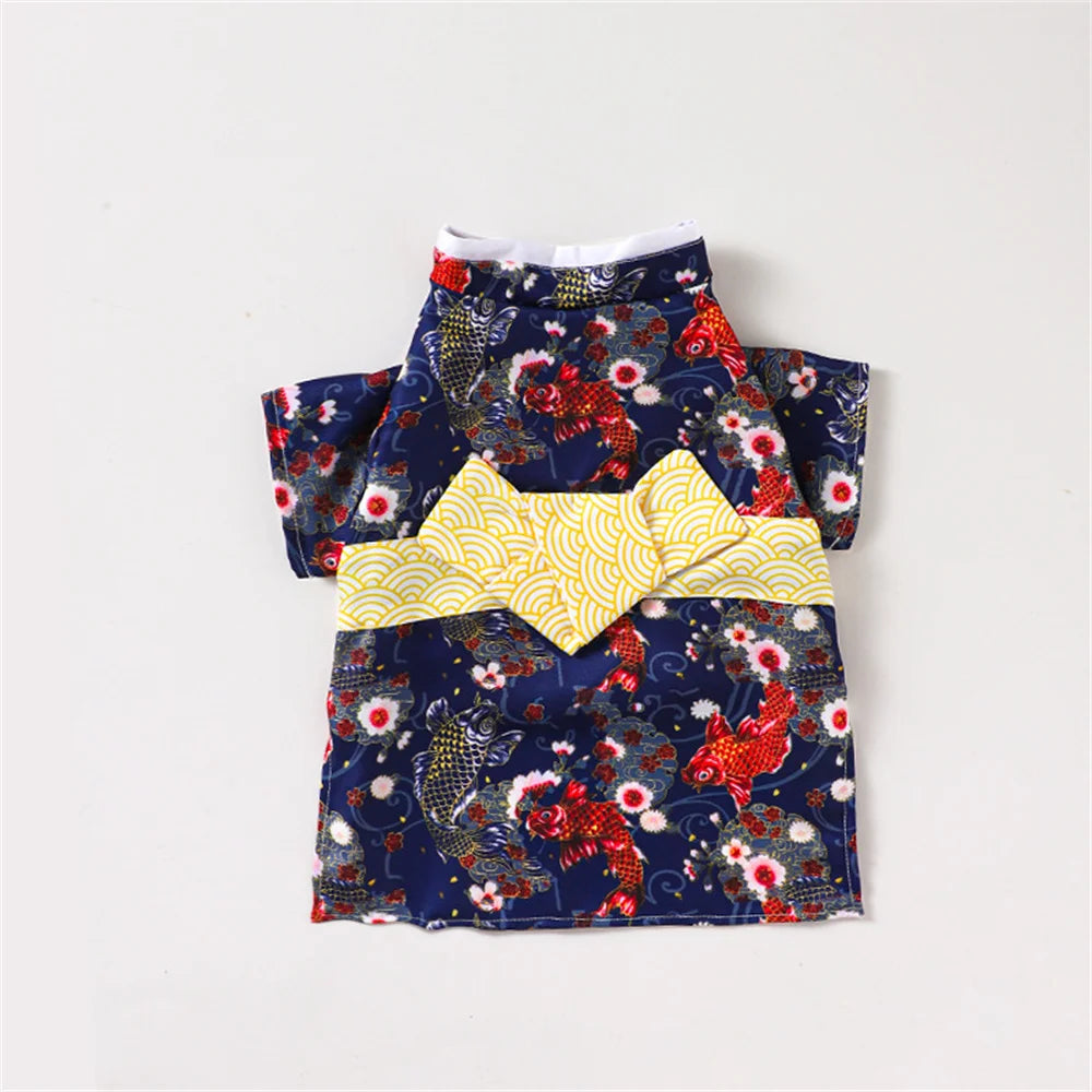 Japanese Style Kimono Coat for Cats & Small Dogs – Summer Pet Clothes with Bow-Knot