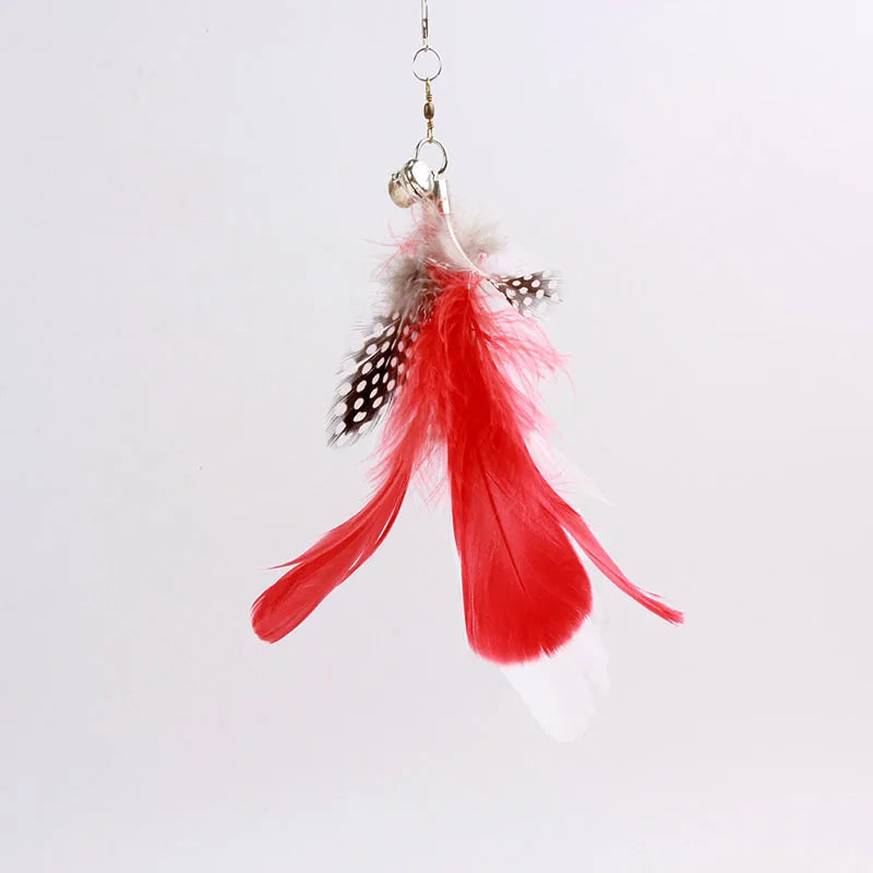 Cat Feather Wand Toy with Bell Suction Cup Interactive Teaser Stick for Kittens Cats