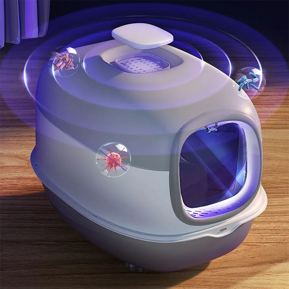 UV Cat Litter Box Enclosed with Deodorising Sterilisation Large Capacity Easy Clean Covered Cat Toilet