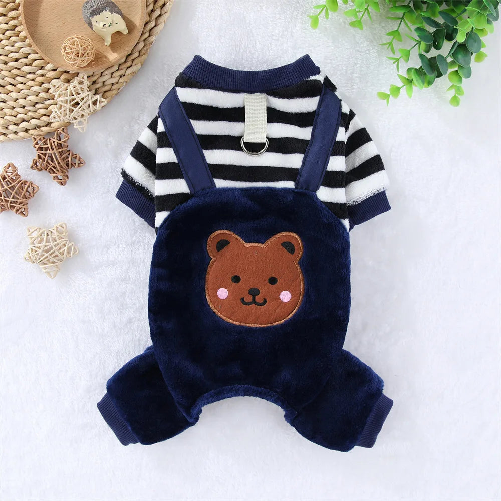 Winter Dog Fleece Jumpsuit Warm Pet Clothes with Leash Ring for Small Medium Large Dogs
