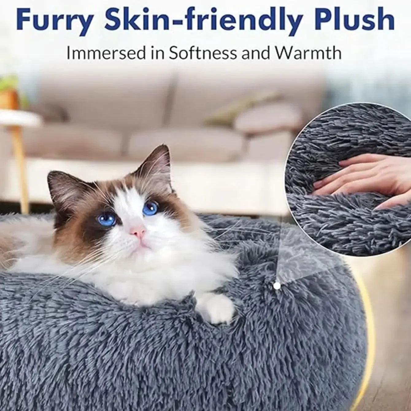 Calming Plush Dog Bed | Ultra Soft Round Washable Pet Bed UK