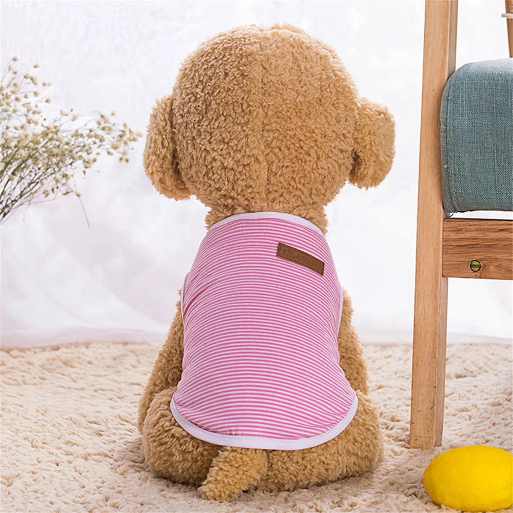 Striped Pet Vest Lightweight Summer Cotton Shirt for Small Dogs and Cats Breathable Sleeveless Outfit