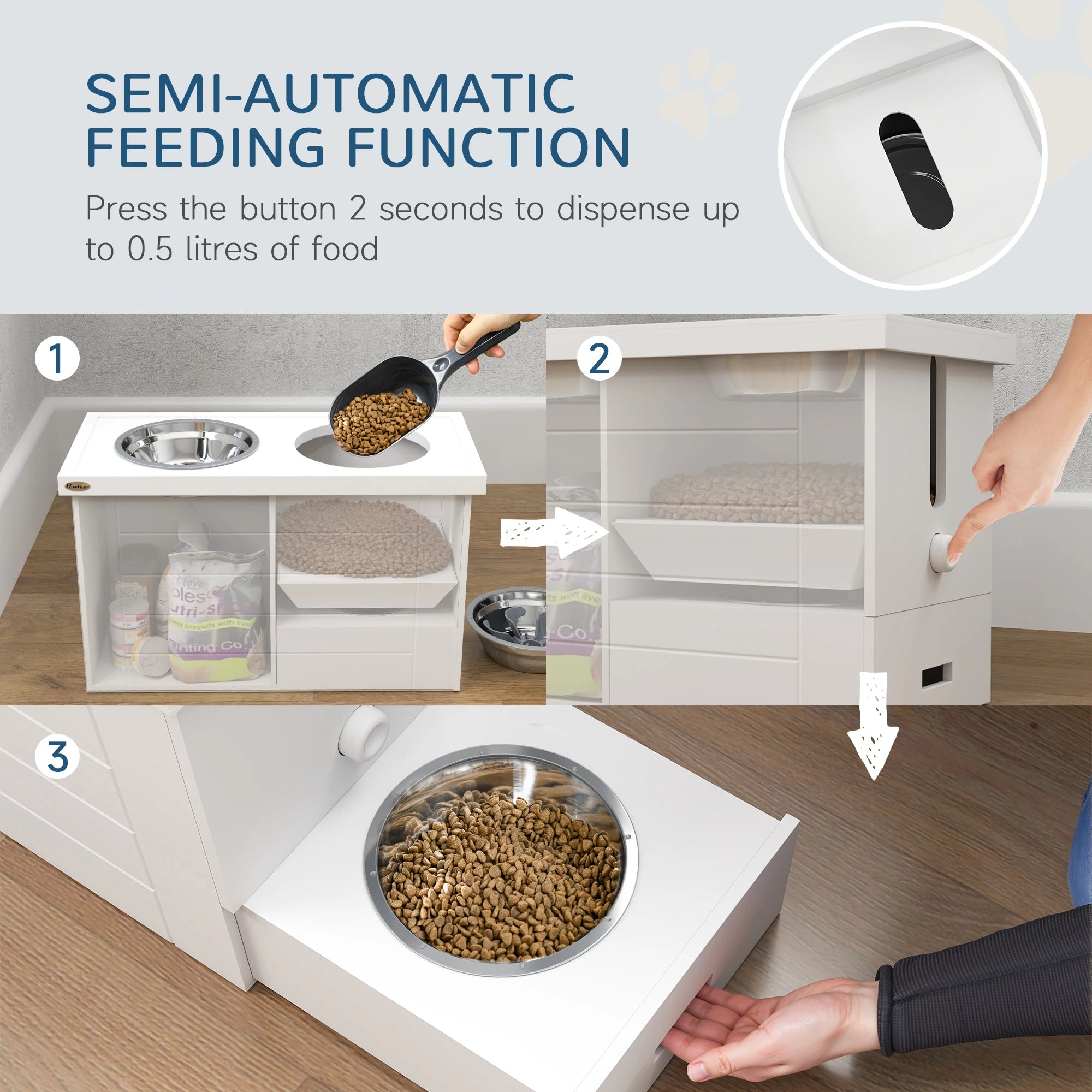 Elevated Dog Feeder with Storage Cabinet – Raised Dog Bowls with Slow Feeder