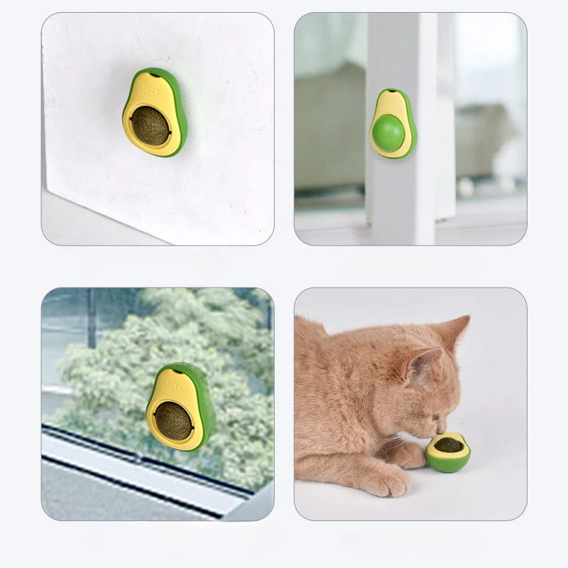 Natural Catnip Rotating Ball Toy – Wall Stick Cat Toy for Dental Care