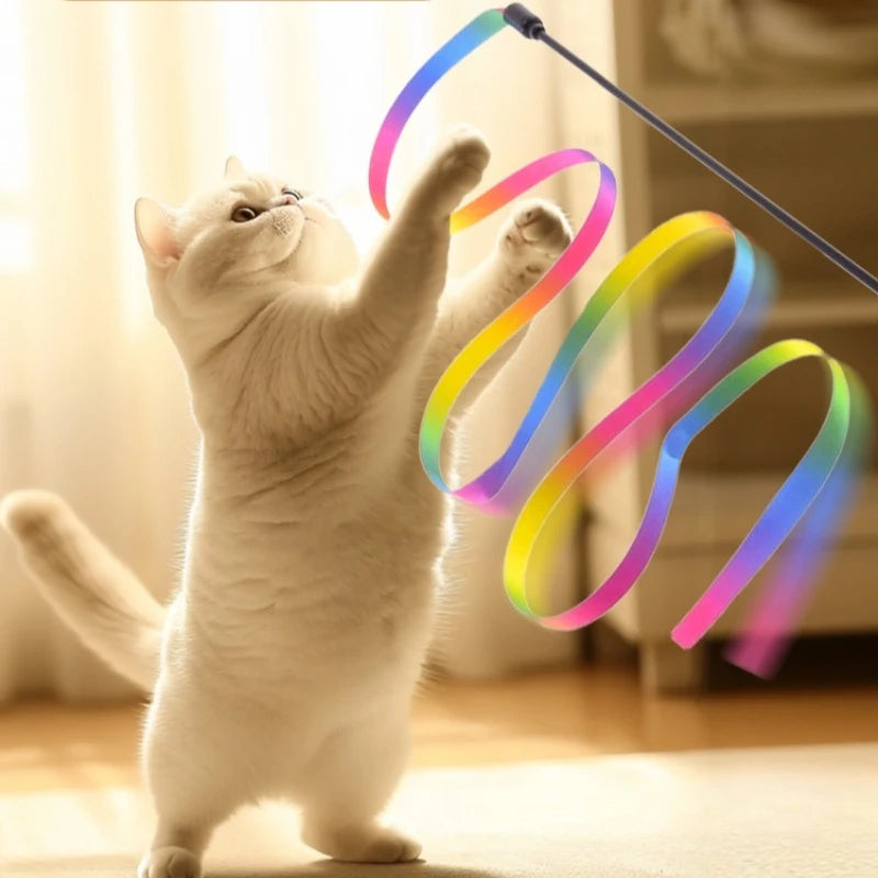 Cat Teaser Wand Toy | Interactive Rainbow Stick Toy for Cats
