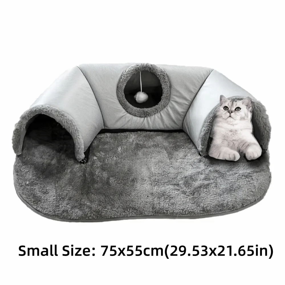 Cat Tunnel Bed ,Soft Interactive Cat Bed with Play Tunnel and Ball Toy