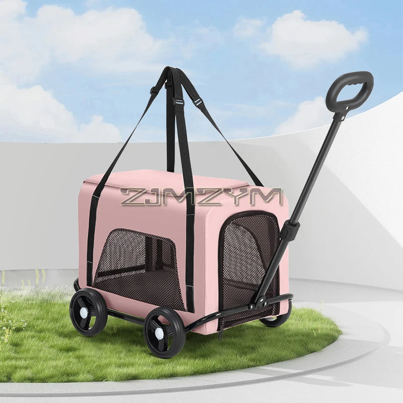 Folding Pet Stroller with 4 Wheels Compact Travel Carrier for Dogs and Cats Easy Fold Design