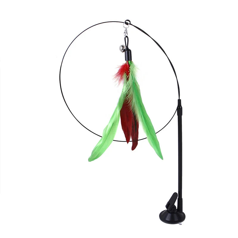 Interactive Cat Teaser Stick Suction Cup Toy Double Head Mouse Feather Bell Pet Toy