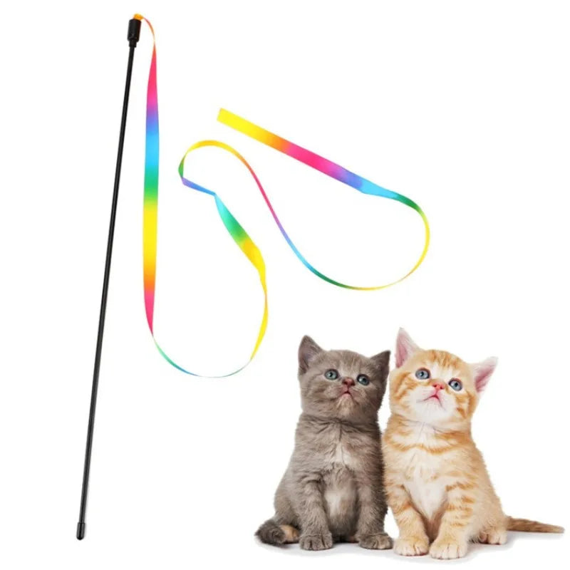 Cat Teaser Wand Toy | Interactive Rainbow Stick Toy for Cats