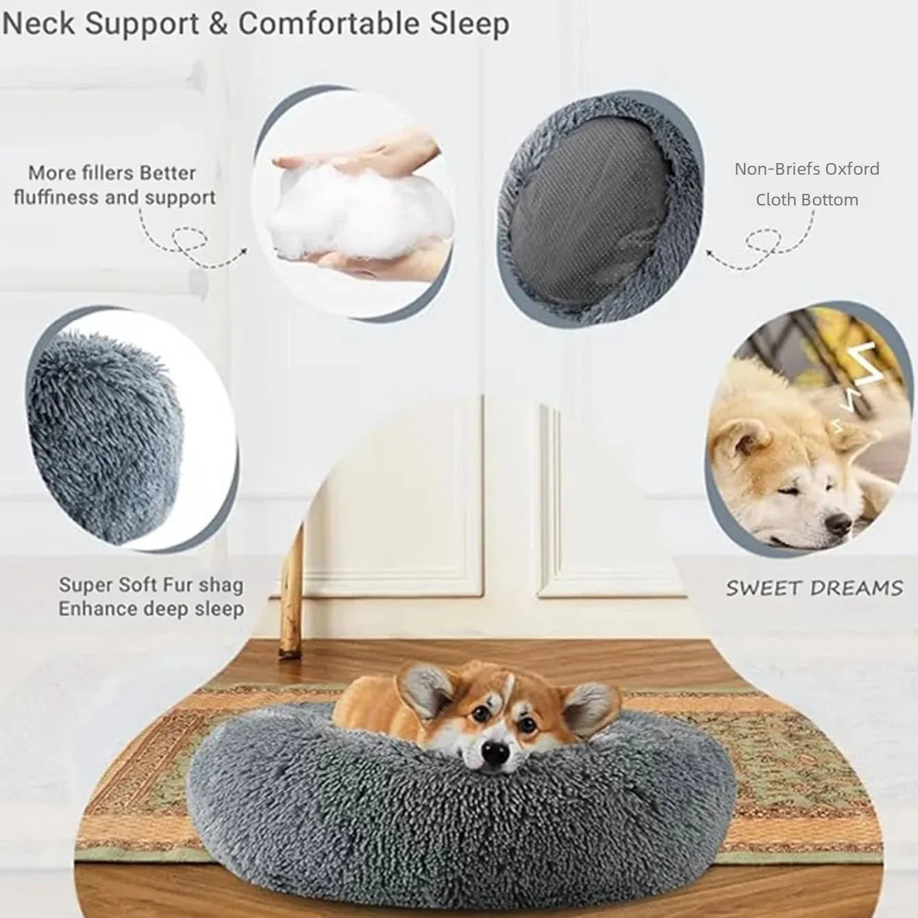Calming Plush Dog Bed | Ultra Soft Round Washable Pet Bed UK