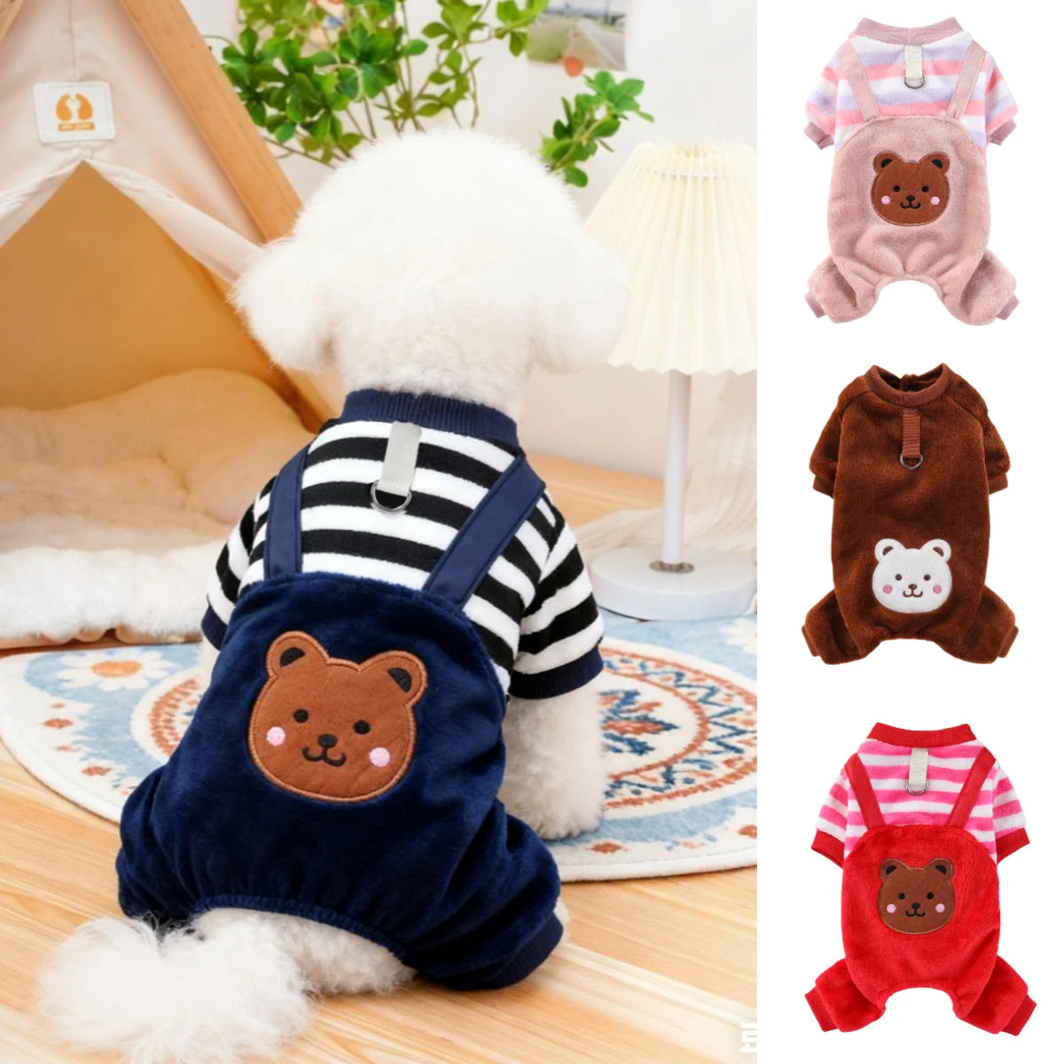Winter Dog Fleece Jumpsuit Warm Pet Clothes with Leash Ring for Small Medium Large Dogs