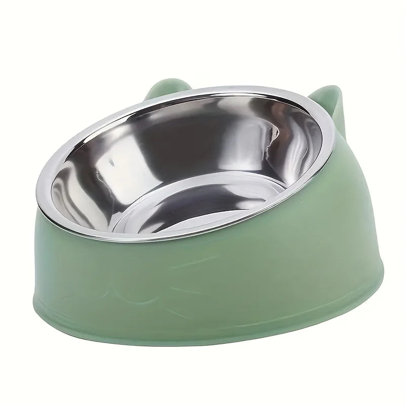 Elevated Cat Bowl Stainless Steel Inclined Food and Water Dish Neck Protection Design