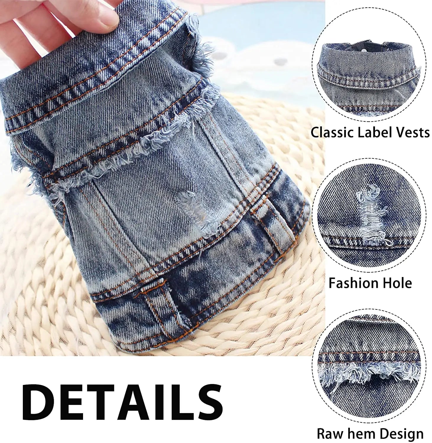 Denim Pet Jacket Stylish Cotton Coat for Cats and Small Dogs Vintage Outfit