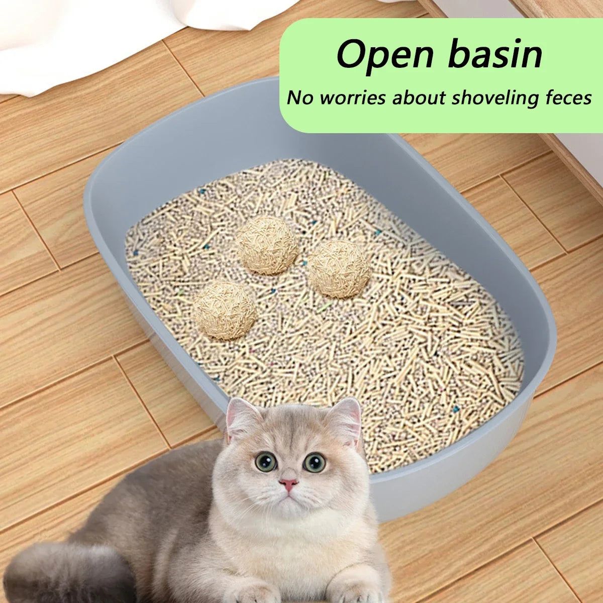 High Side Semi Enclosed Cat Litter Box Anti Splash Easy Clean Open Top Kitty Tray