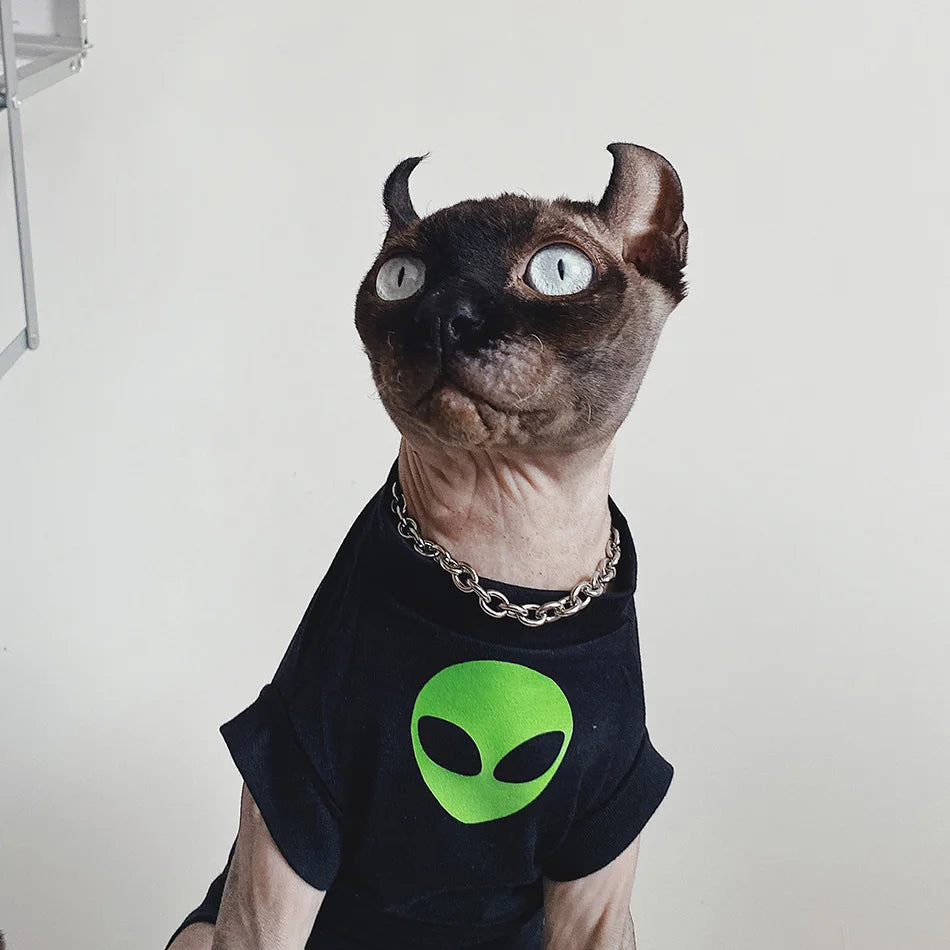 Alien Sphynx Cat Vest Cotton Summer Shirt Breathable Hairless Cat Clothing Outfit