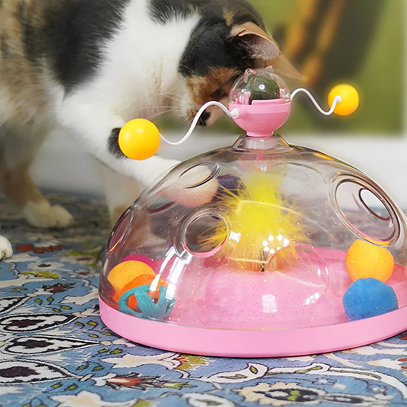 Interactive Cat Toy Box for Indoor Cats – Catnip Ball & Rotating Teaser Wand