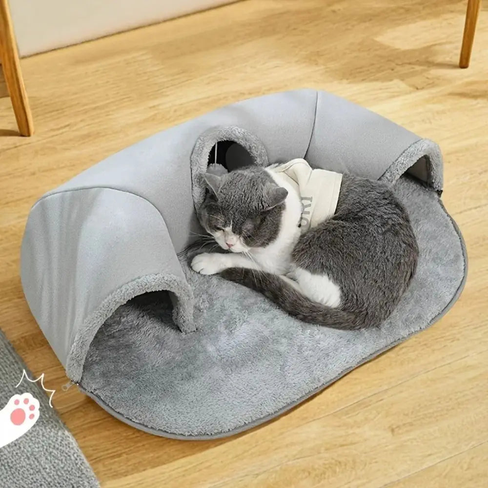 Cat Tunnel Bed ,Soft Interactive Cat Bed with Play Tunnel and Ball Toy
