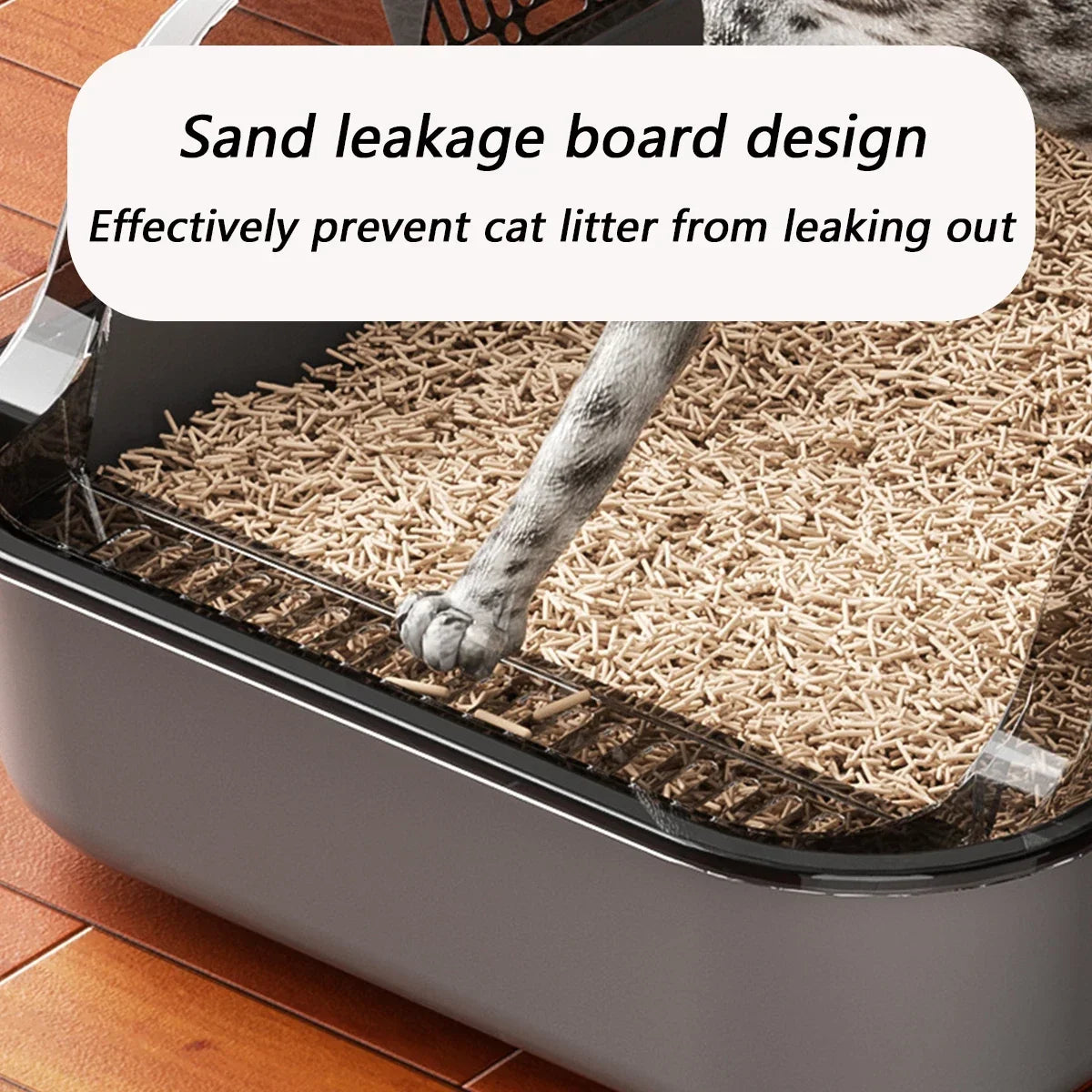 High Side Semi Enclosed Cat Litter Box Anti Splash Easy Clean Open Top Kitty Tray