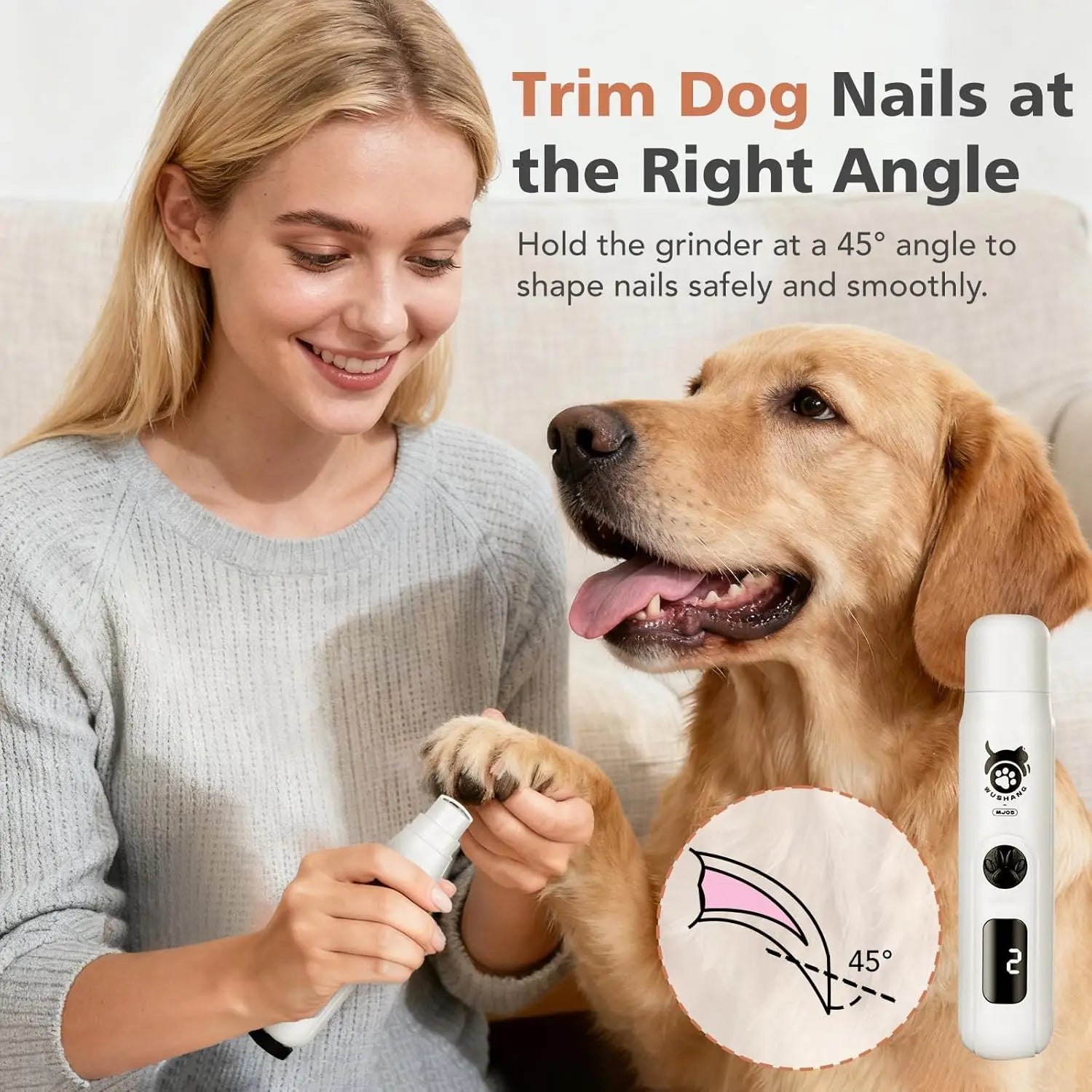 Dog Nail Grinder with LED Light | Quiet USB Rechargeable Pet Trimmer