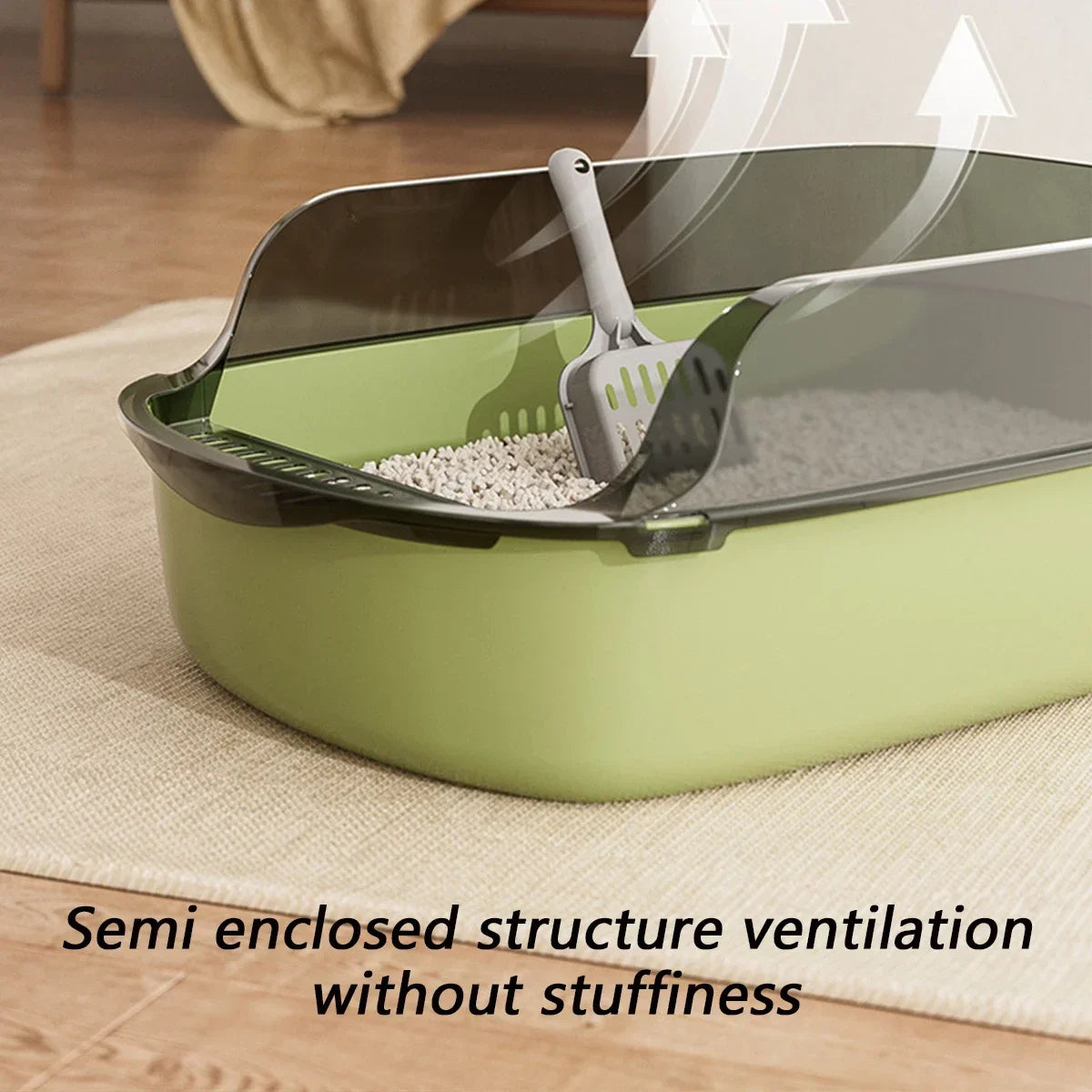 High Side Semi Enclosed Cat Litter Box Anti Splash Easy Clean Open Top Kitty Tray