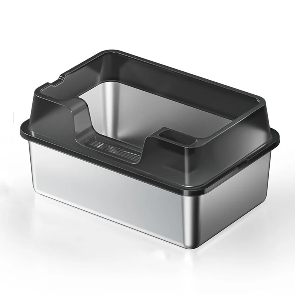 XXL Stainless Steel Cat Litter Box with Lid High Sides Anti Odor Easy Clean Metal Tray
