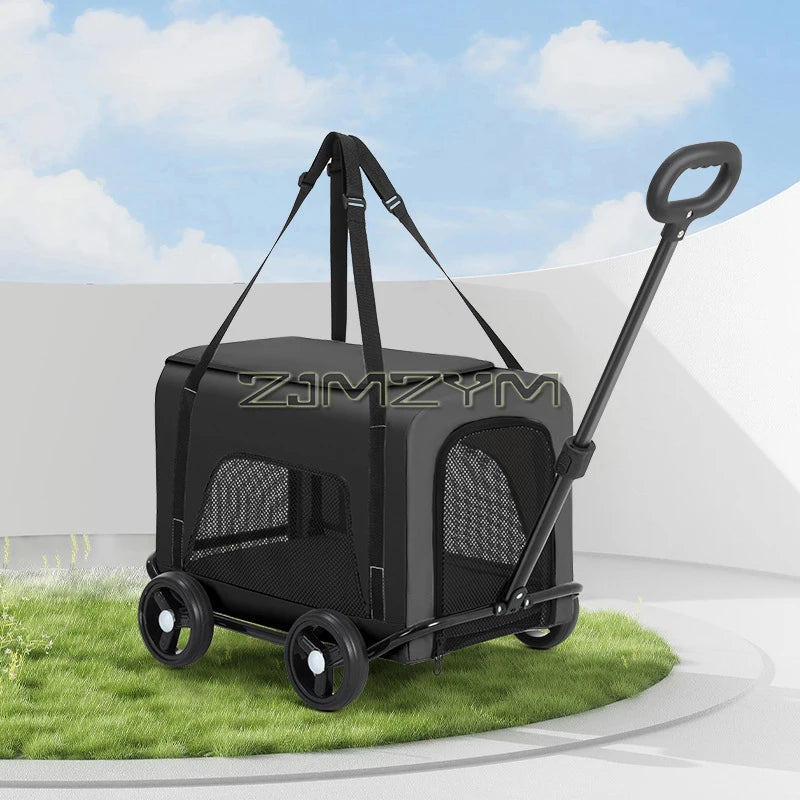 Folding Pet Stroller with 4 Wheels Compact Travel Carrier for Dogs and Cats Easy Fold Design