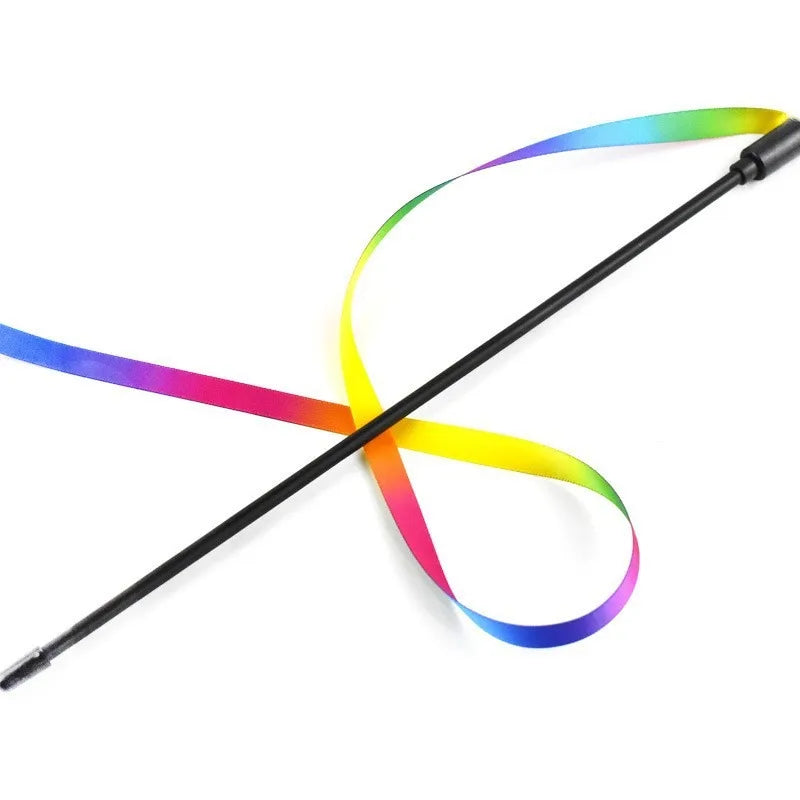 Cat Teaser Wand Toy | Interactive Rainbow Stick Toy for Cats