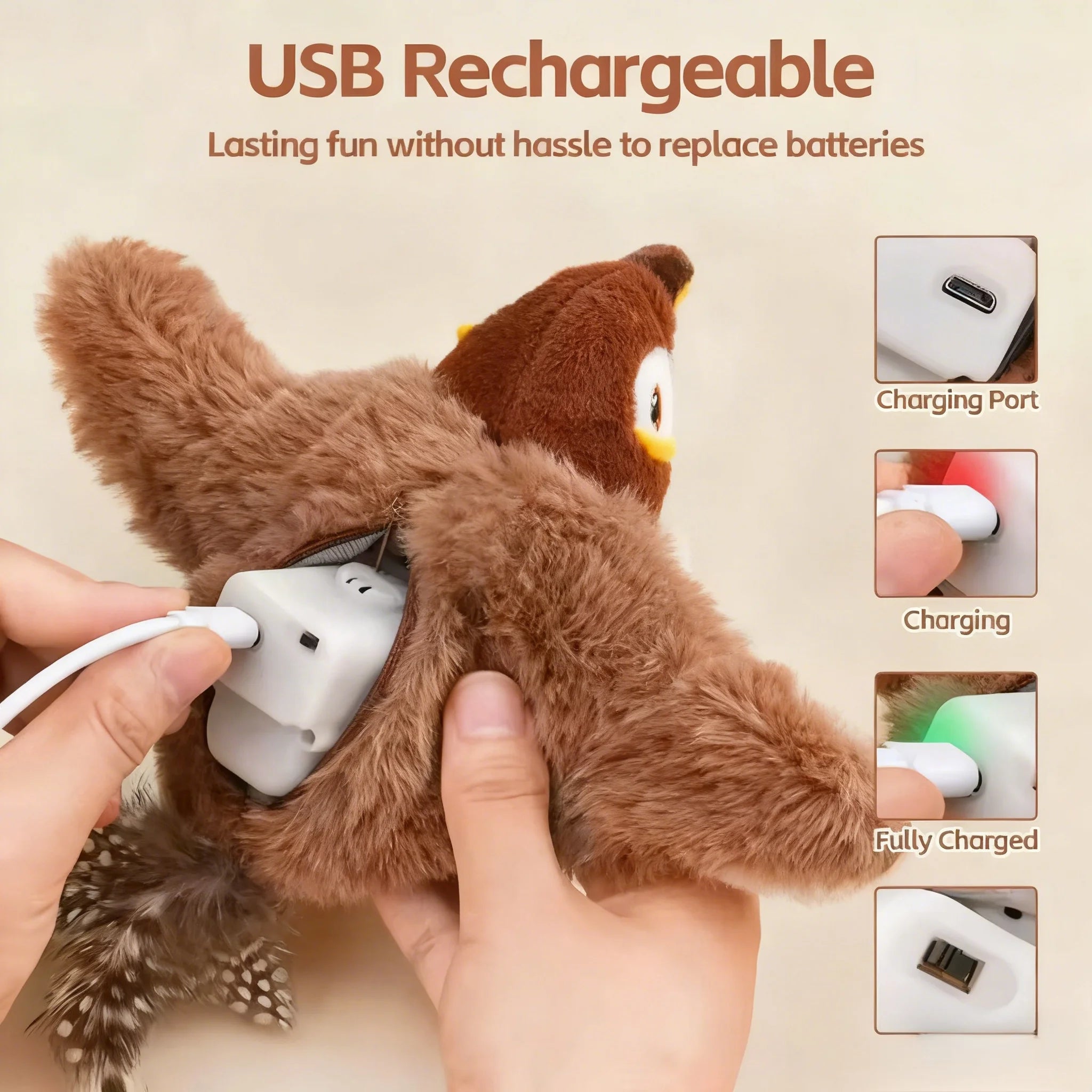 Interactive Chirping Bird Cat Toy | Touch Activated Flapping Plush Toy