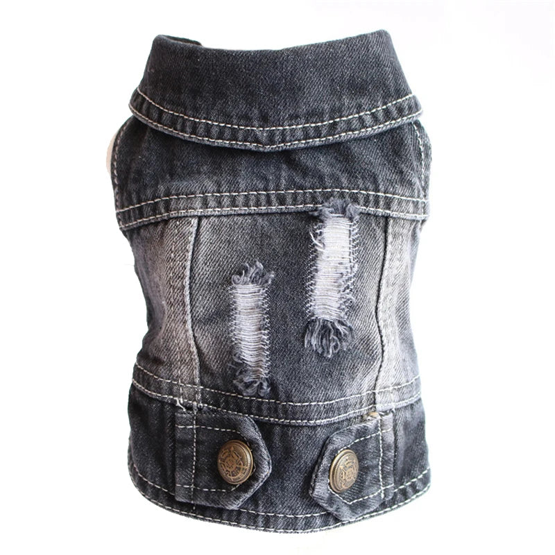 Denim Pet Jacket Stylish Cotton Coat for Cats and Small Dogs Vintage Outfit