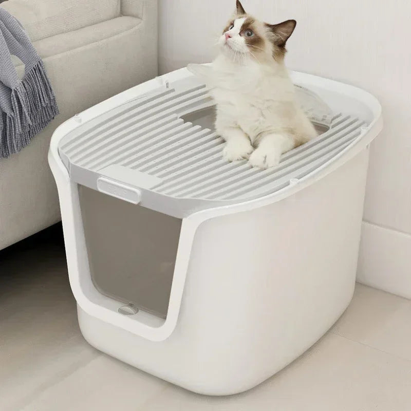 Large Enclosed Cat Litter Box with Lid Anti Odor Multi Entry Easy Clean Cat Toilet