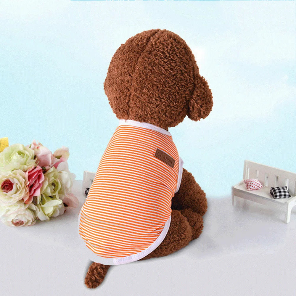 Striped Pet Vest Lightweight Summer Cotton Shirt for Small Dogs and Cats Breathable Sleeveless Outfit