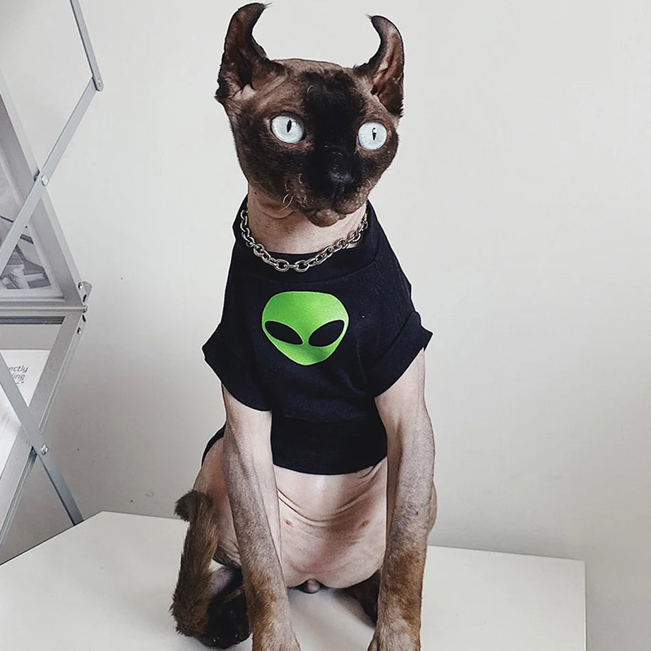 Alien Sphynx Cat Vest Cotton Summer Shirt Breathable Hairless Cat Clothing Outfit