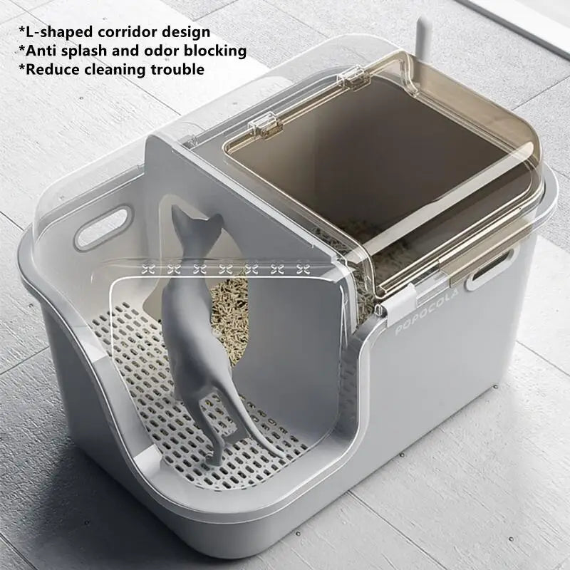 Corridor Enclosed Cat Litter Box Anti Splash Odor Control Walk Through Easy Clean