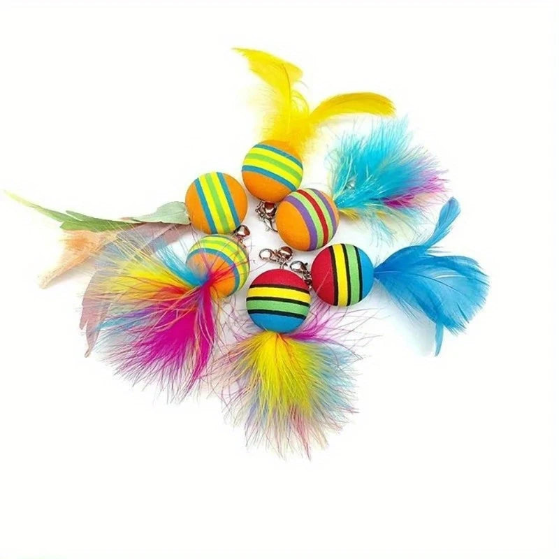 Interactive Feather Cat Wand Toy Suction Cup Base Replacement Heads Indoor Outdoor Play