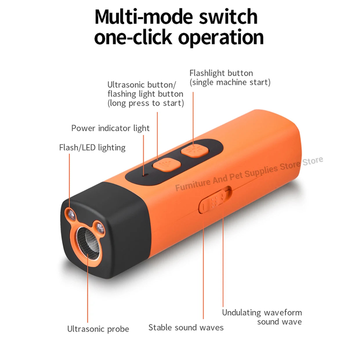 Ultrasonic Dog Repeller & Anti Bark Trainer with LED Flashlight – Portable Dog Deterrent