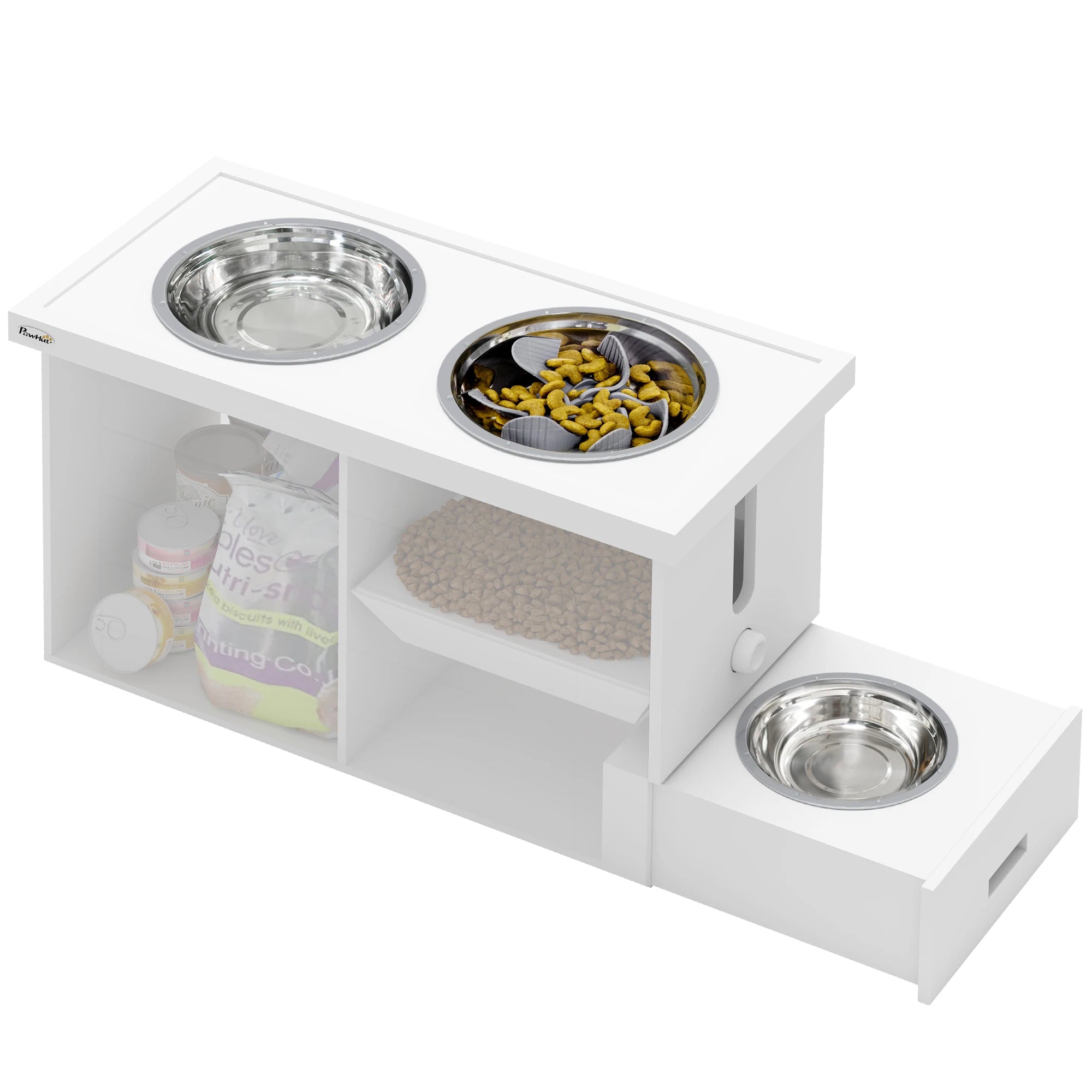 Elevated Dog Feeder with Storage Cabinet – Raised Dog Bowls with Slow Feeder