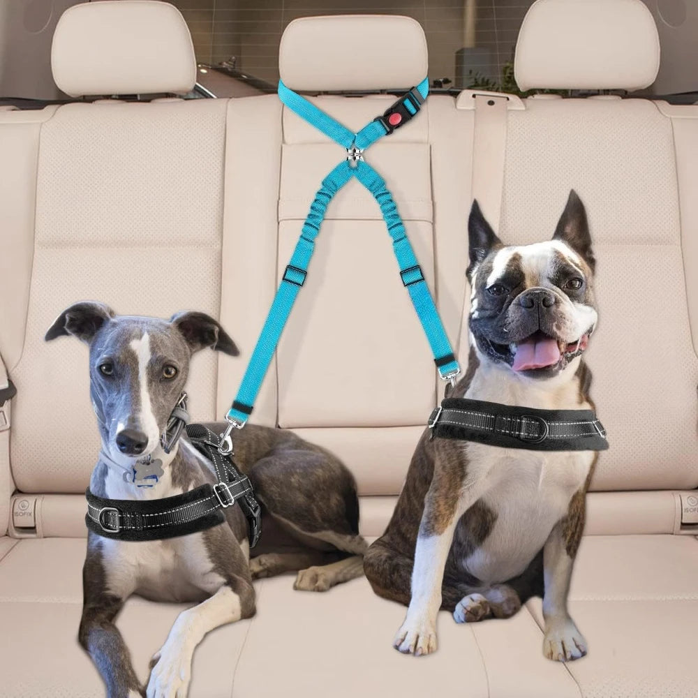 Adjustable Dual Dog Car Seat Belt Nylon Safety Lead Secure Pet Travel Harness