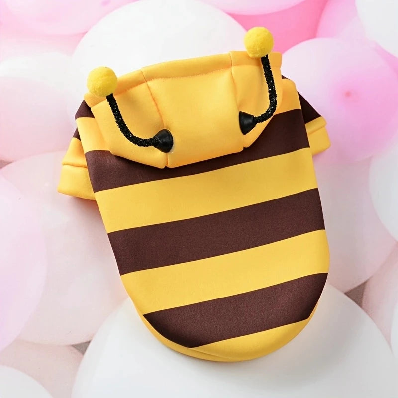 Dog Cat Bee Costume Hoodie Warm Fleece Pullover Cute Outfit for Small Medium Pets
