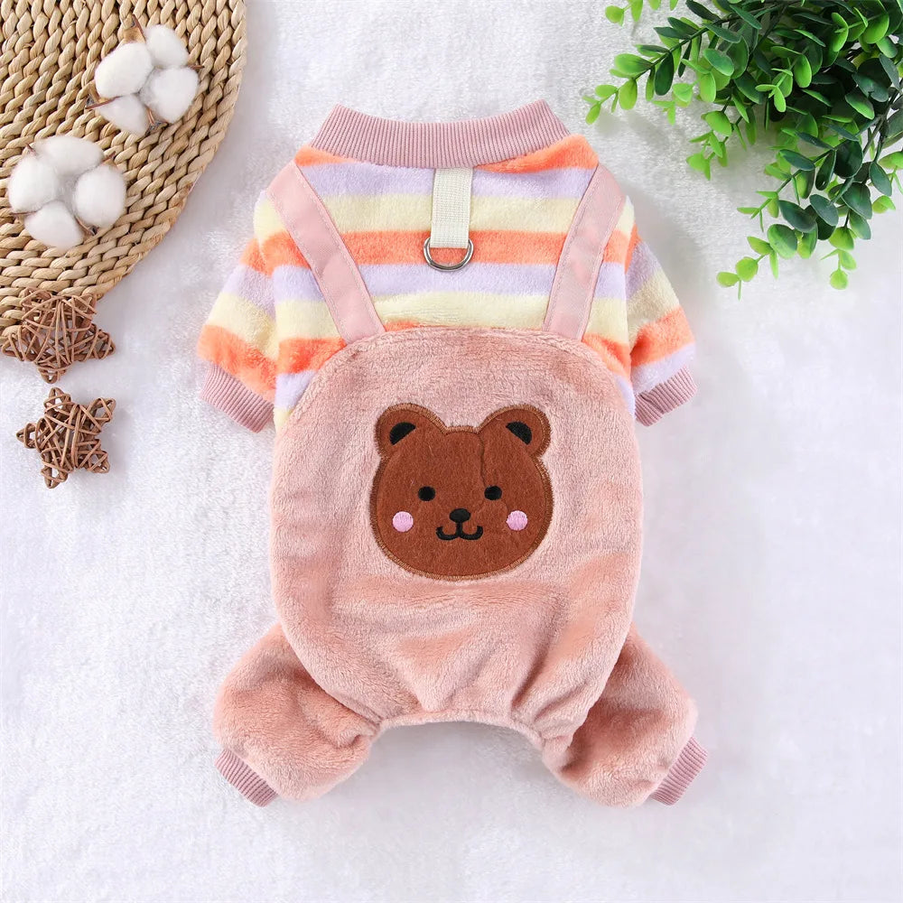 Winter Dog Fleece Jumpsuit Warm Pet Clothes with Leash Ring for Small Medium Large Dogs
