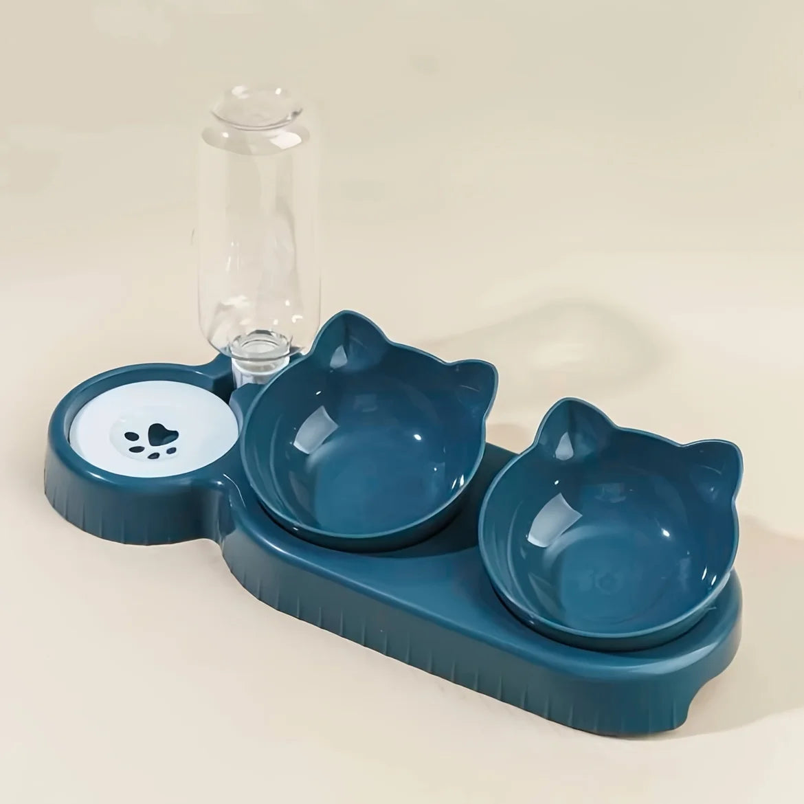 3-in-1 Tilted Cat Food & Water Bowl with Gravity Water Dispenser | Anti-Spill Cat Feeding Set
