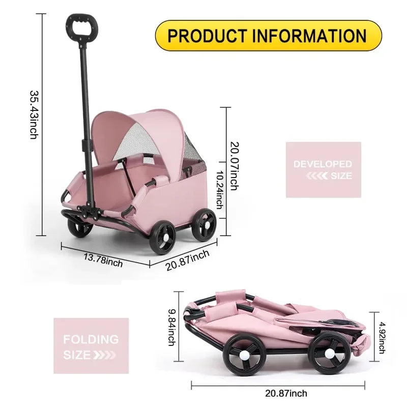 Pet Stroller with Sun Cover 4 Wheel Breathable Travel Carrier for Small and Medium Dogs Easy Entry Design