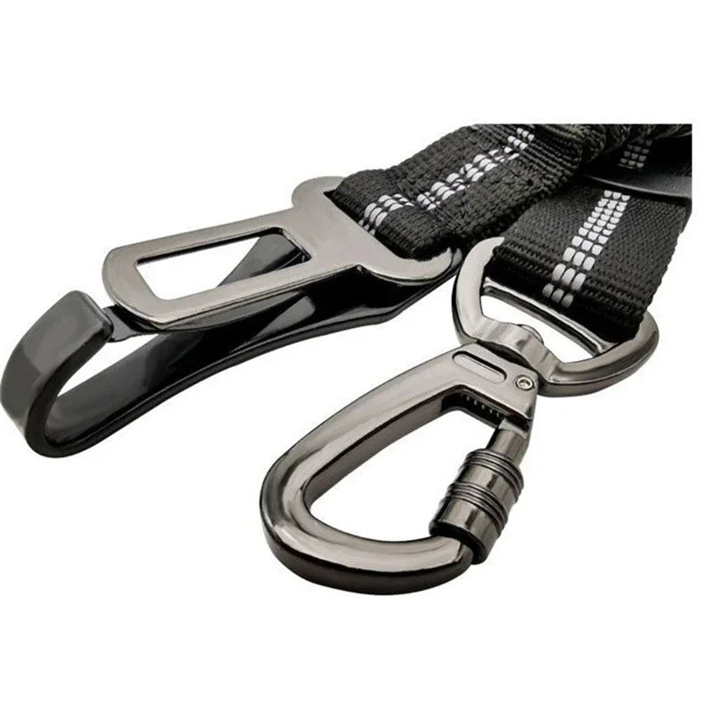 Adjustable Dog Car Seat Belt Reflective Safety Leash with Dual Clip Shock Absorbing Nylon