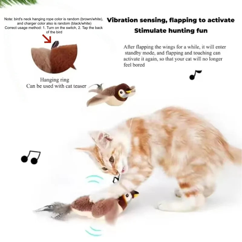 Interactive Chirping Bird Cat Toy | Touch Activated Flapping Plush Toy