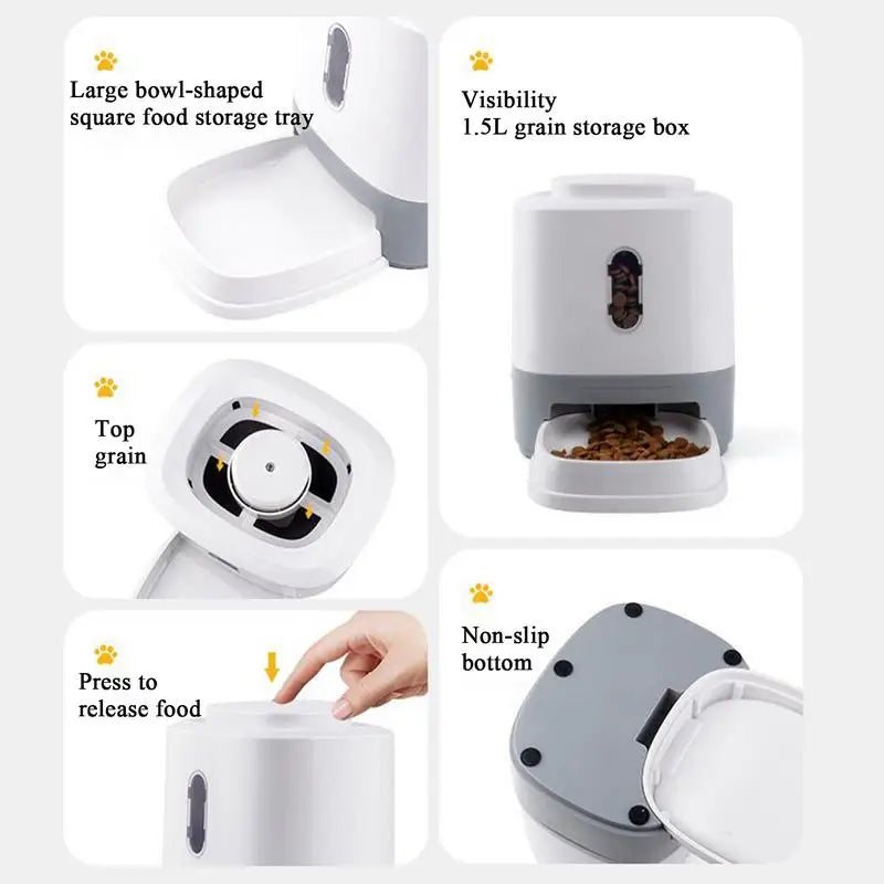 Interactive Pet Food Dispenser 1.5L | Press Treat Feeder with Bow